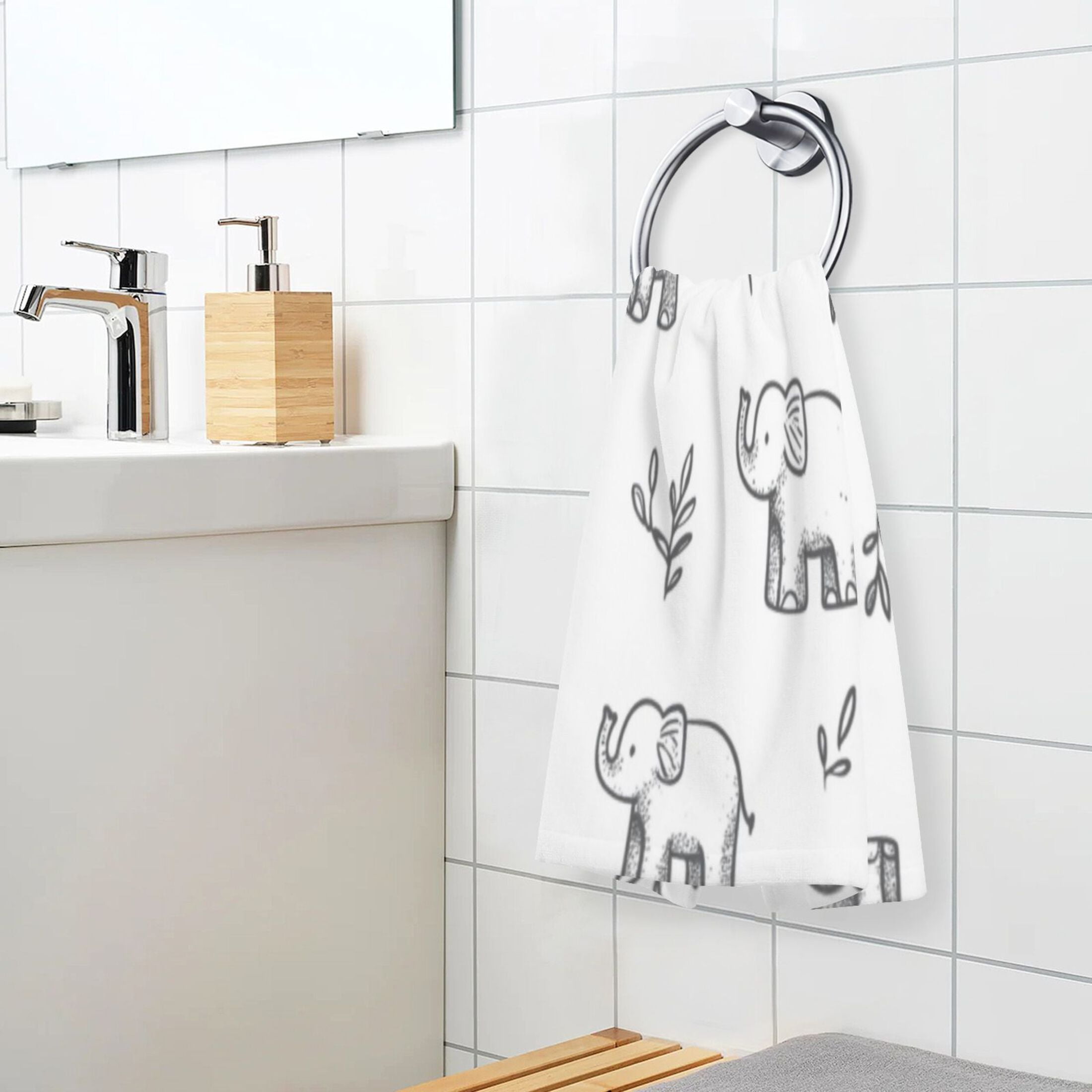 Cotton Towel Two-Piece 16x28 Inch One Sizex2 Face Towel Set Towel Set Cotton Hand Bath Towel Bathroom Beach Cute White Cartoon Elephant