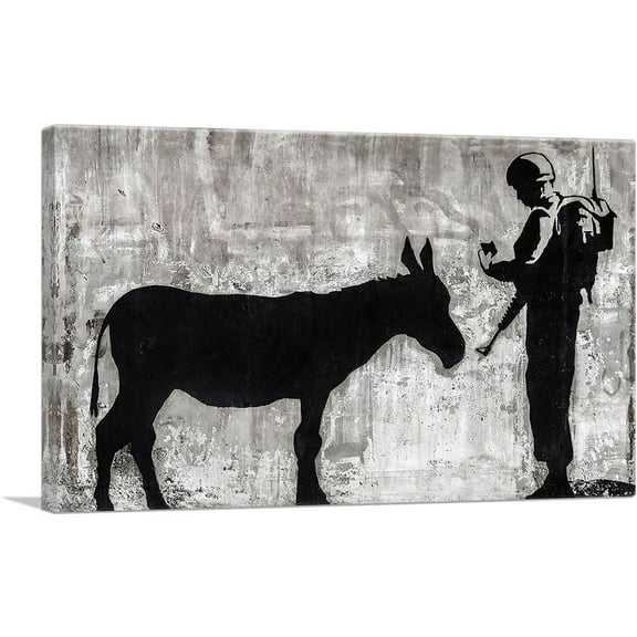 ARTCANVAS Soldier Checking Donkey's Documents Canvas Art Print by Banksy - Size: 26" x 18" (0.75" Deep)