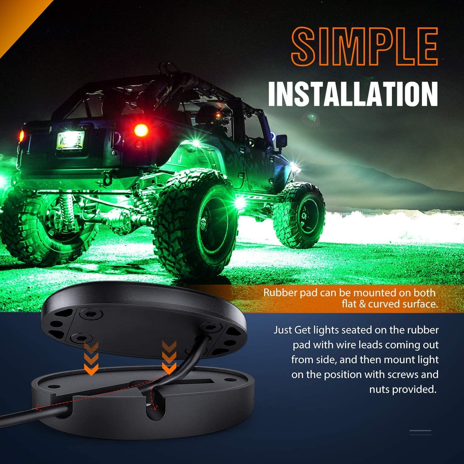 Nilight Led Rock Light 4Pcs Green Light Pods Waterproof Under Body Wheel Well Light Exterior Interior Lights for Car Truck Pickups ATV UTV SUV Motorcycle Boat