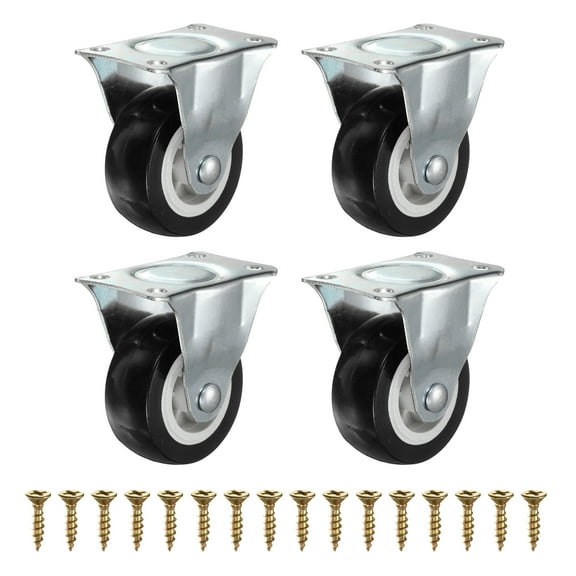 2 Inch Fixed Caster Wheels, No Bearing Small Non-Swivel Casters Wheels for Furniture Drawers Storage Bins DIY Project - 4Pcs (Black)