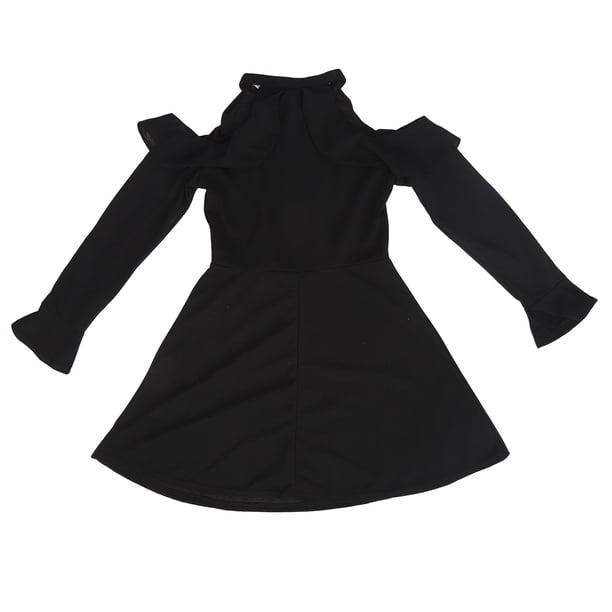 Vestido corto de corte A Nikou con hombros descubiertos manga larga acampanada color negro talla L