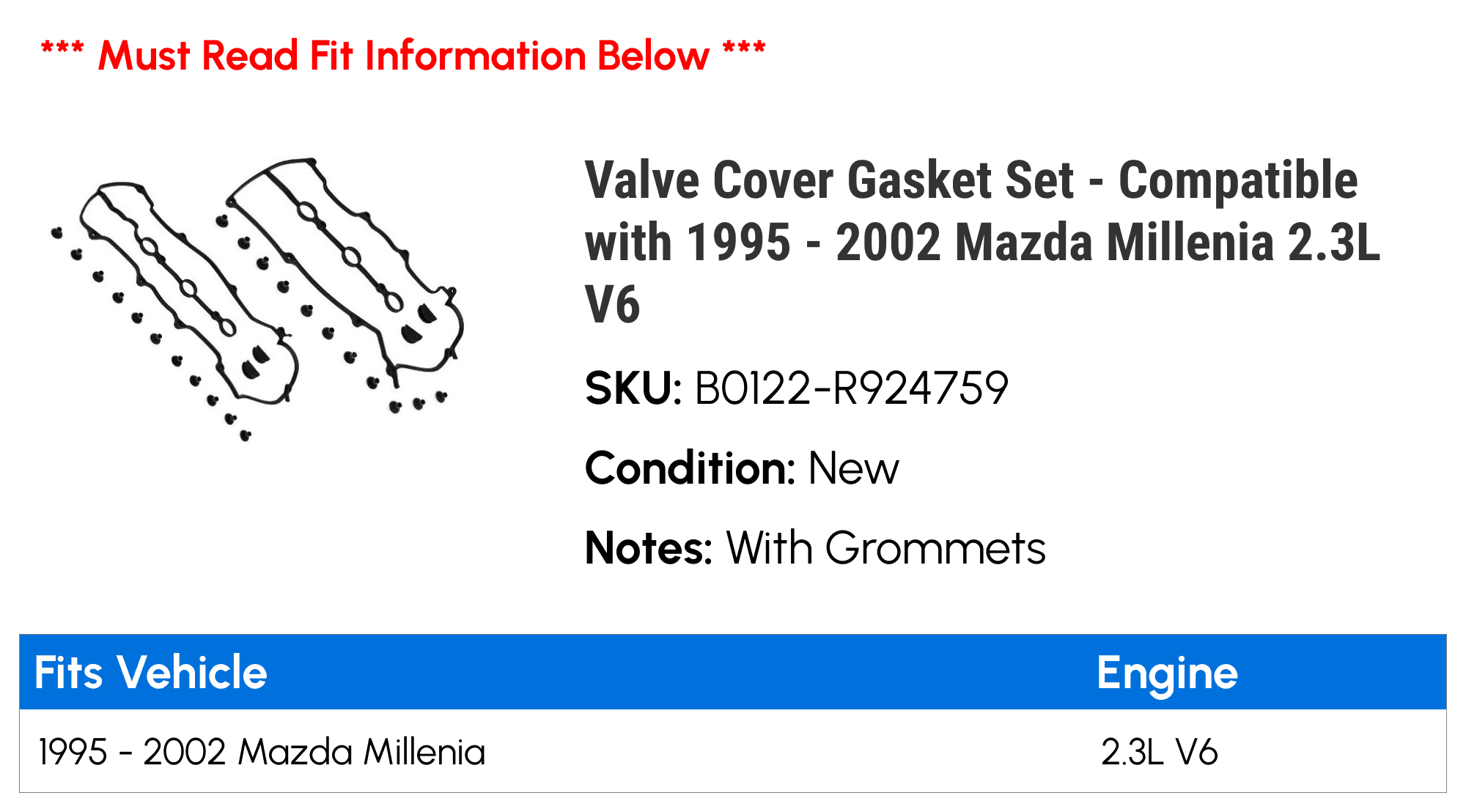 Valve cover gasket clearance mazda millenia