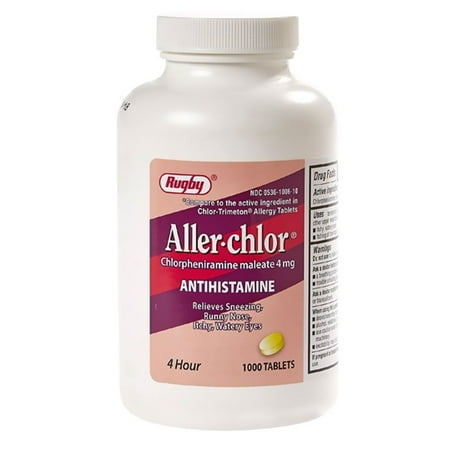 Rugby Aller-Chlor Chlorpheniramine Maleate 4mg Allergy Pills 100 Ct 3 Ct | Antihistamine Tablets | Allergy Medication | Cold and Sinus Medicine for Adults | Sinus Relief Tablets | Allergy Prevention