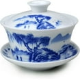 thumbnail image 3 of Porcelain Gaiwan 9oz Teacup Blue White Glazed Tureen Cups Chinese Sancai Cover Bowl Lip Cup Saucer Gongfu Tea Set Kits (lotus), 3 of 12