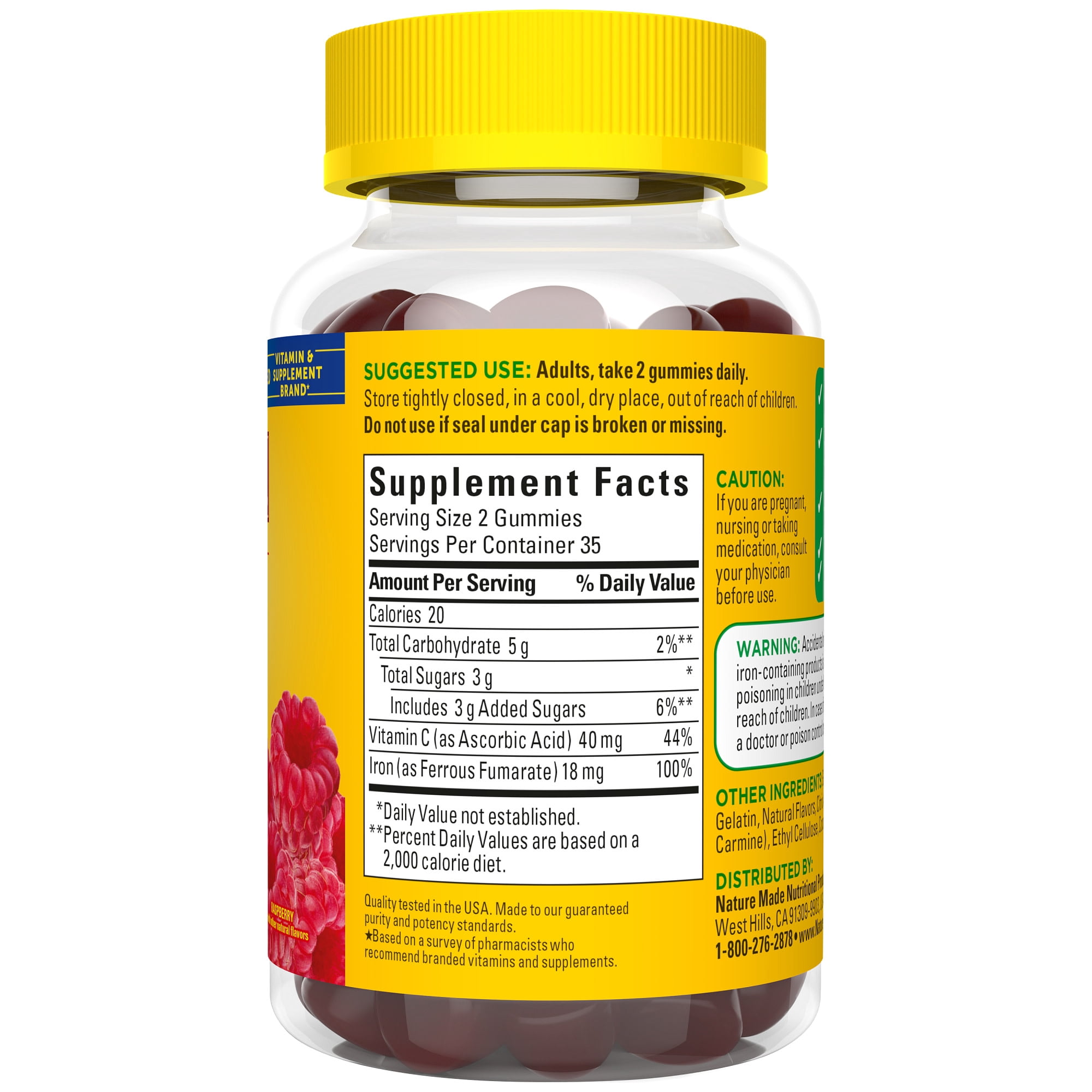 Nature Made Iron 18 mg per Serving with Vitamin C Gummies, Dietary Supplement, 70 Count