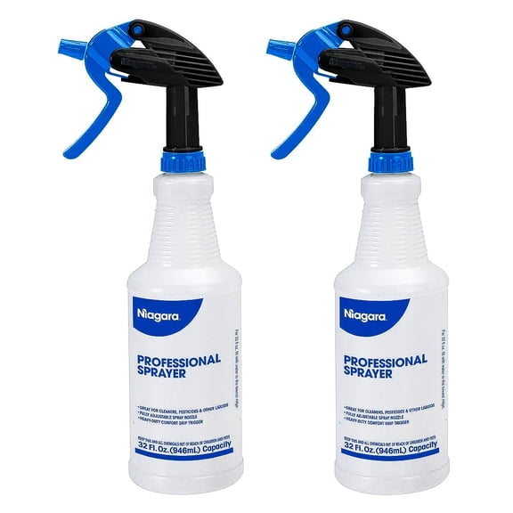 NIAGARA 32 oz Professional Spray Bottles 2-Pack – Heavy-Duty Plastic, Adjustable Nozzle, Chemical Resistant, for Cleaning, Gardening, Bleach, Weed Killer, Home & Commercial Use