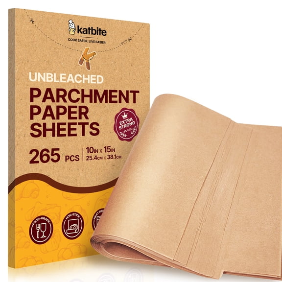 Katbite 265Pcs 10x15 inches Parchment Paper Sheets, Heavy Duty Unbleached Baking Paper