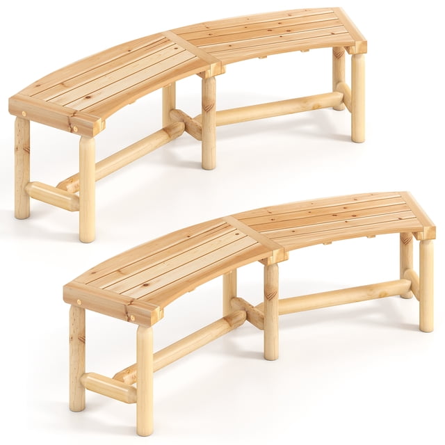 Gymax 2PCS Patio Curved Bench for 2-3 People Outdoor Loveseat for Backyard Garden Natural
