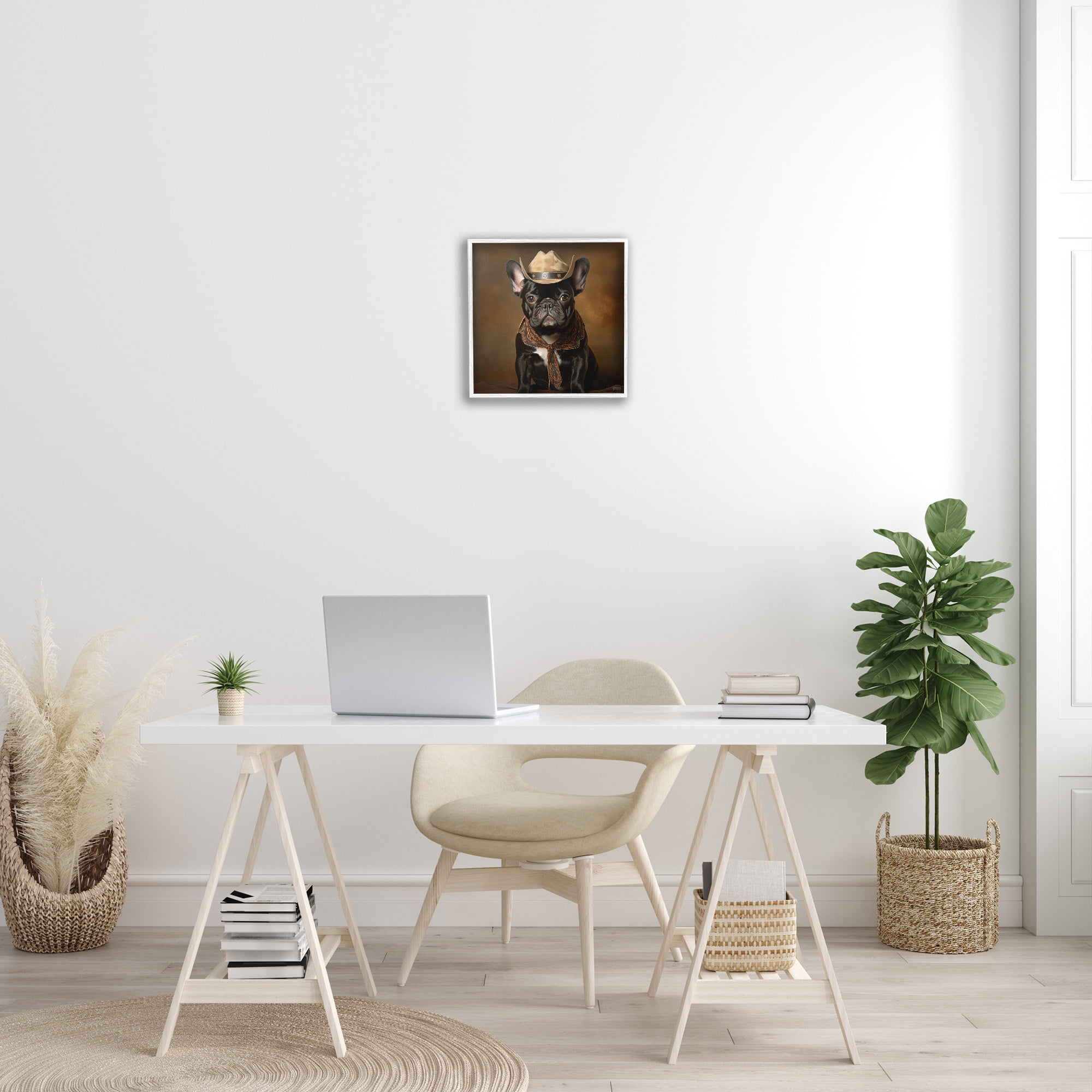 Stupell Industries French Bulldog Portrait Animals & Insects Painting White Framed Art Print Wall Art, 17 x 17