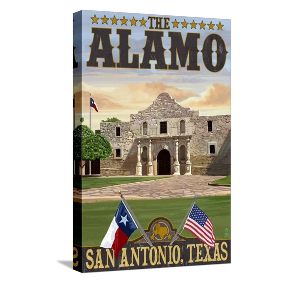 Art.com The Alamo Morning Scene - San Antonio, Texas Stretched Canvas Print Wall Art by Lantern Press, 12" x 18"