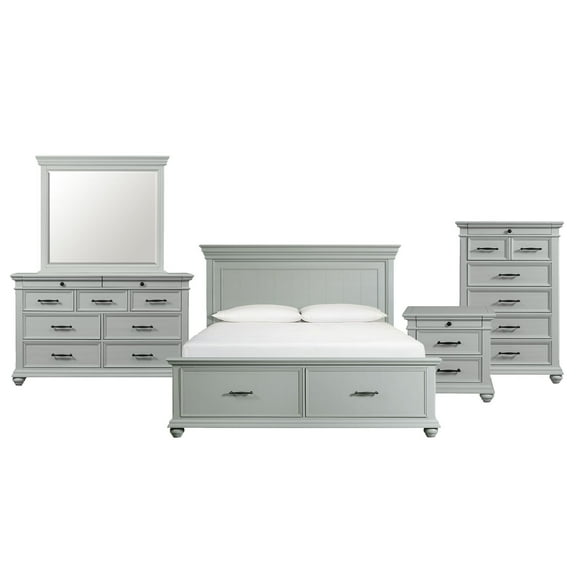 Picket House Furnishings Brooks King Platform Storage 5PC Bedroom Set in Gray