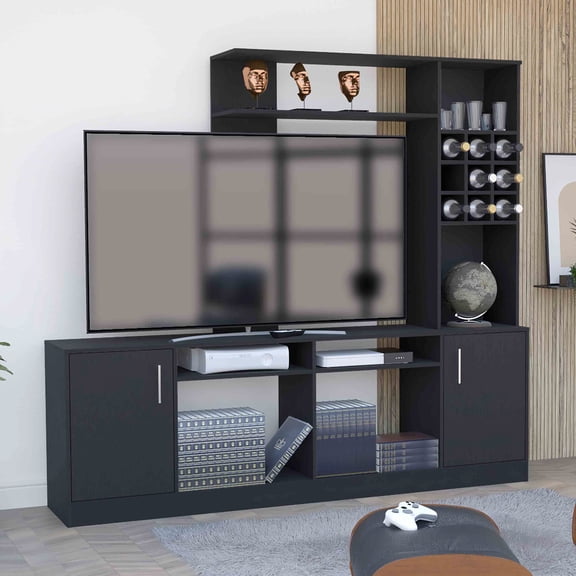 Kava - Inspired Entertainment Center | Stores 60 - 69 Inch TV in Main Living Room | Particle Board as Main Material | Six Shelves and Double - Door Storage