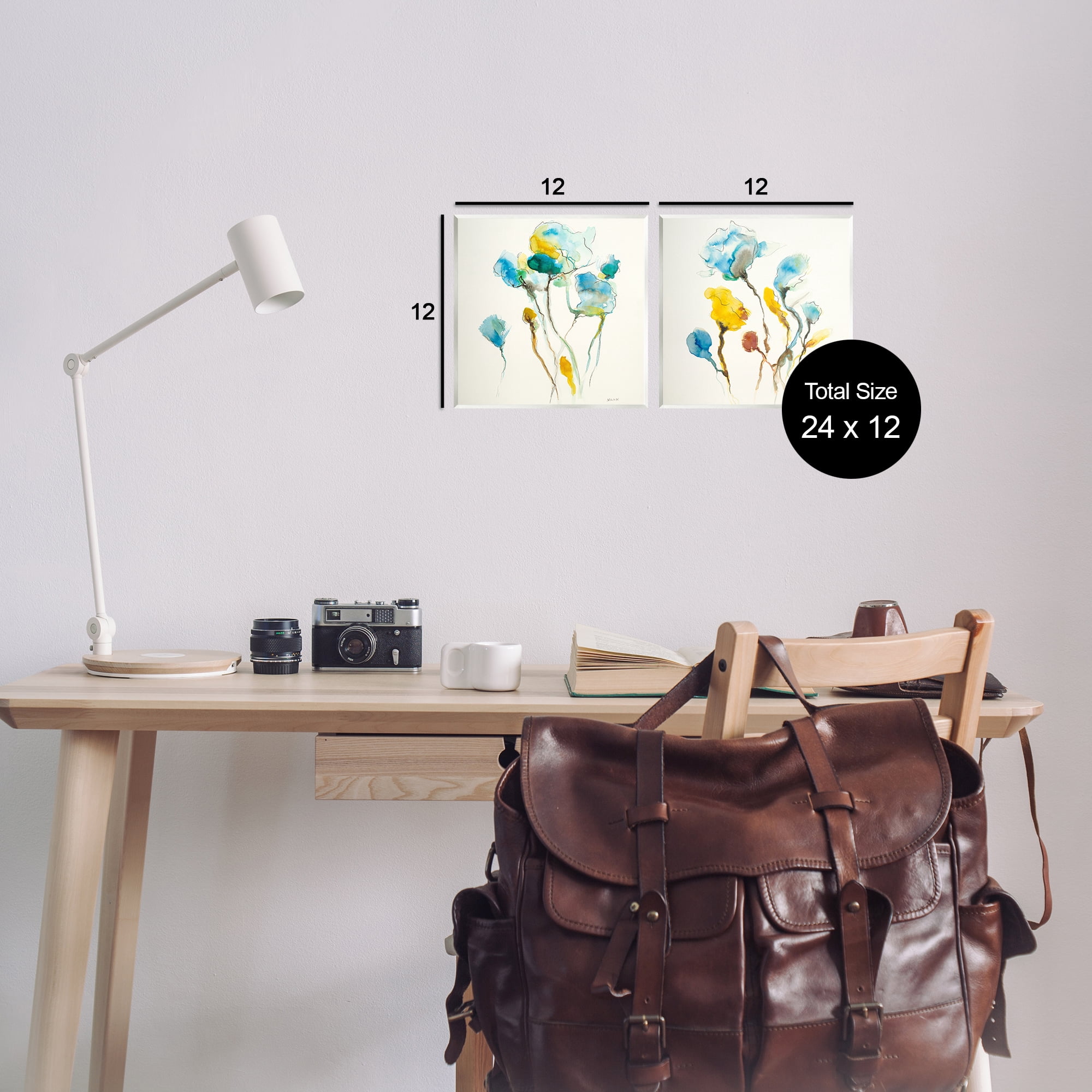 Stupell Industries Watercolor Teal & Yellow Flowers Abstract Painting Unframed Art Print Wall Art, 12 x 12, Set of 2