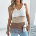 thumbnail image 4 of ShaoRunShi Womens Crochet Knit Tank Tops Sleeveless V Neck Fringe Boho Top Color Block Beach Vacation Camisole, 4 of 9