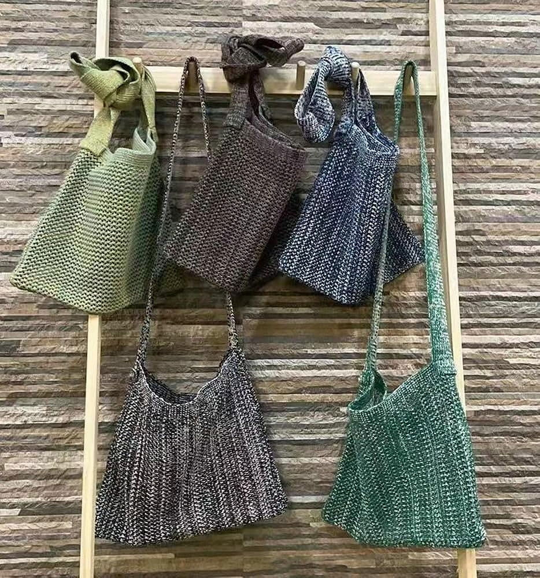 Kukuzhu Crochet Shoulder Bag Women Storage Knitting Crossbody Bag Woven Bag Simple Color Hollow Design Knitted Purse