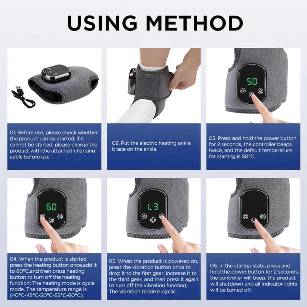 Triple Therapy Foot Massager, Portable Cordless Ankle Heating Pad with 3 Vibration Mode,5 Heat Leavel Visible Screen