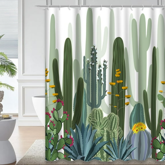 LALILO Forest Waterproof Shower Curtain,with Cactus Wild Flower Desert Mexico Doodle Art Banner Shower Curtains for Bathroom with 12 Hooks,72x72 Inch