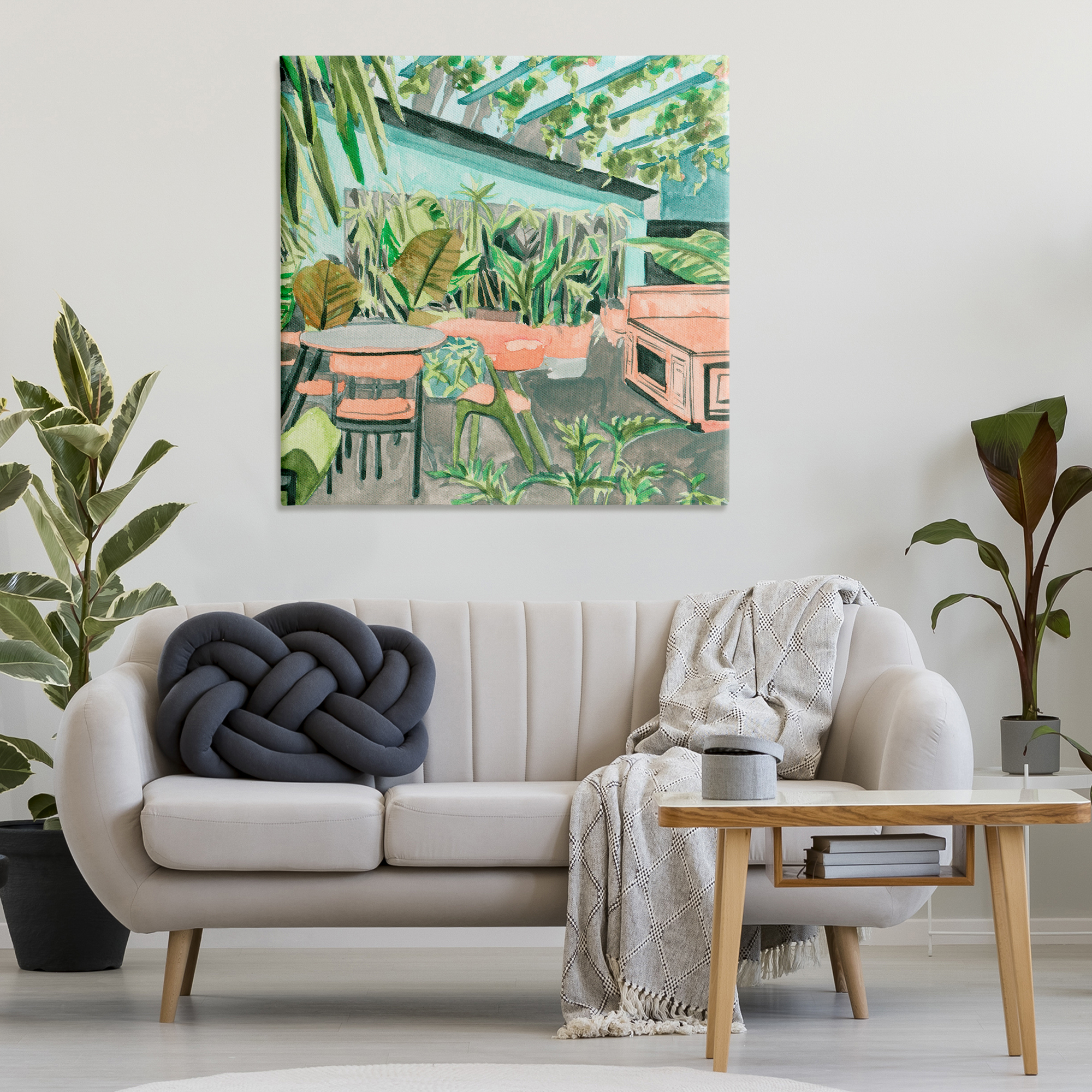 Stupell Industries Greenhouse Plants Café Furniture Painting Wrapped Canvas Art Print Wall Art, 36 x 36