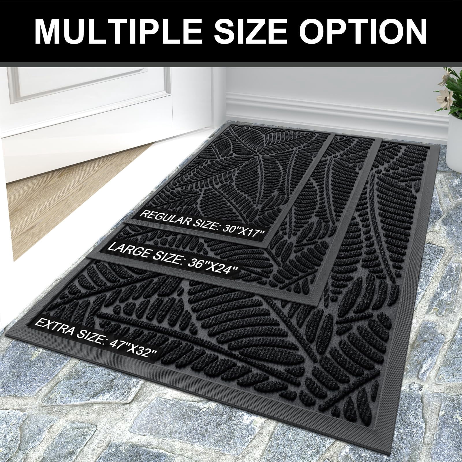 Buganda Waterproof Doormat, Non Slip Absorbent Rubber Door Mat for Outdoor and Indoor, Low Profile Dirt Trapper Front Door Rug, 36"x24",Black