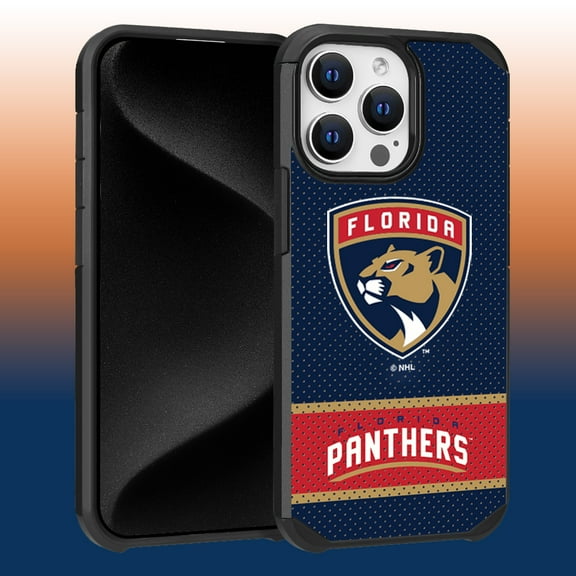 Apple iPhone 15 Pro Max (6.7) - NHL Licensed Florida Panthers Team Logo on Jersey Textured Dual Layer Case