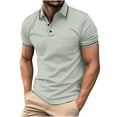 thumbnail image 2 of Teissuly Men's Casual T-shirt Solid Color Turndown Collar Short Sleeve Buttons Tops Blouse, 2 of 4