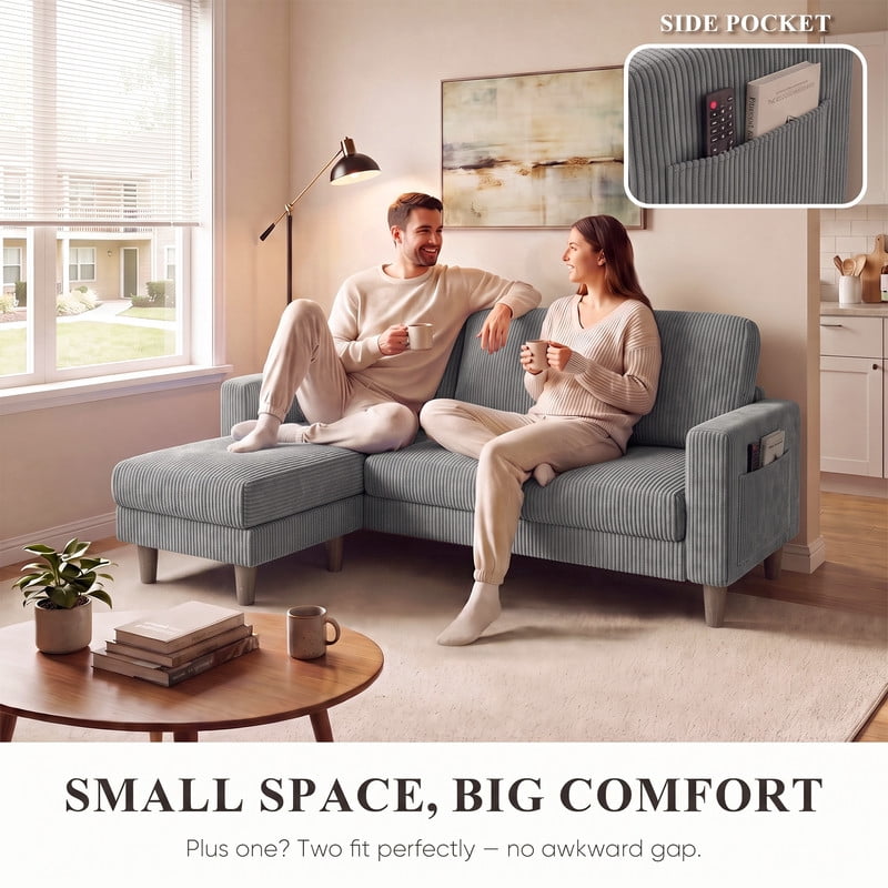 Lacoo L-Shaped Sofa Couch, 72" Modern Reversible Chaise Cloud Sofa with Cushions for Living Room, Apartment and Small Space, Corduroy Gray