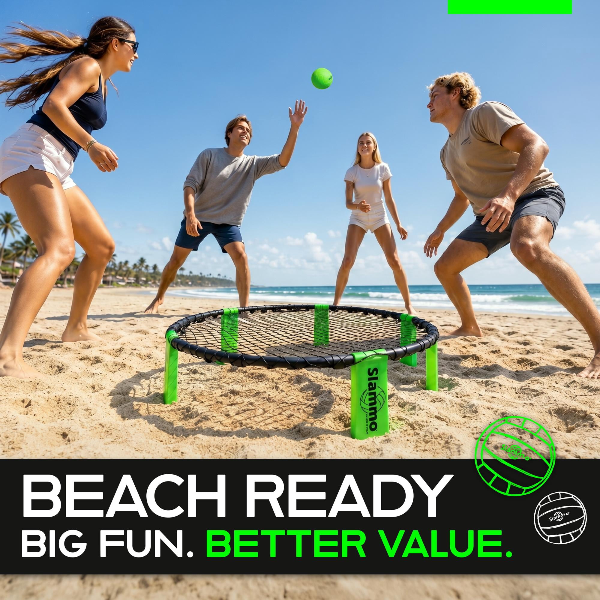GoSports Slammo Outdoor Game Set - Beach Lawn Game Set - Includes 3 Balls, Carrying Case and Rules