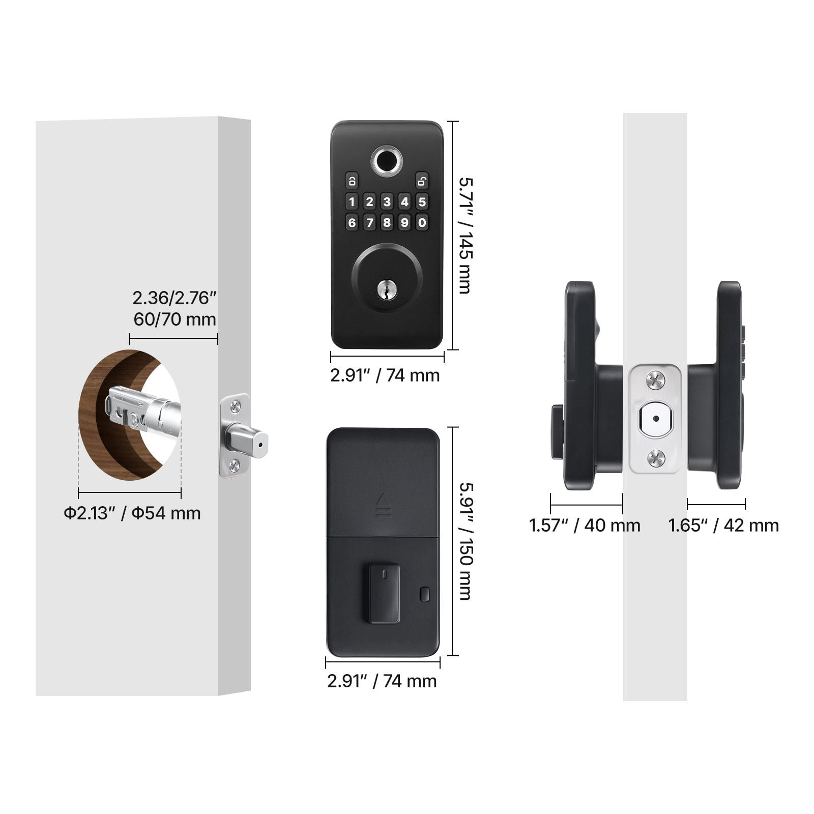 Fingerprint Door Lock, Electronic Biometric Deadbolt with Easy-Grip Design, Auto Locking, One-Time Code, Anti-Peeping, Keyless Entry for Home Use