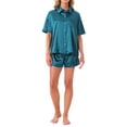 thumbnail image 2 of Conjunto de pijamas para mujer INSPIRE CHIC, con botones, cuello de muesca, manga corta y pantalones cortos, suave y cómodo, conjunto de lounge XL azul, 2 of 6