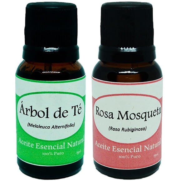 Pack de 2 aceites esenciales naturales Krisamex tea tree y rosa mosqueta 15 ml c/u