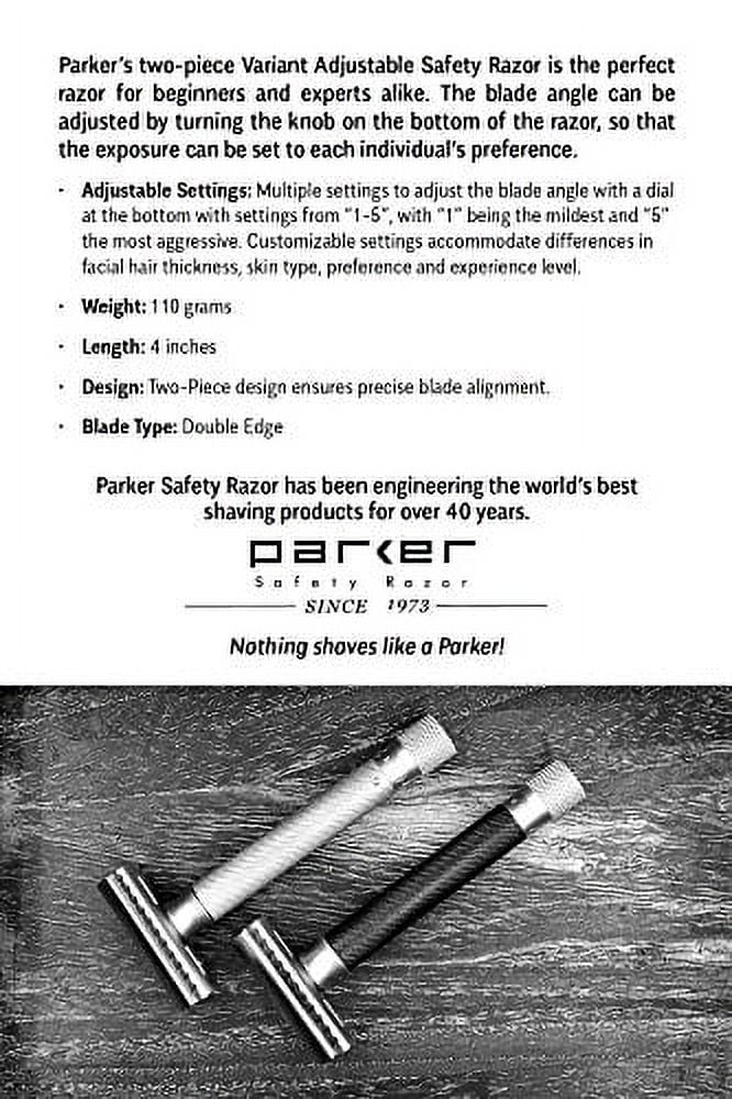 Parker Variant Adjustable Double Edge Safety Razor and 5 Blades - (Satin Chrome)