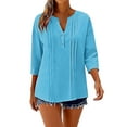 thumbnail image 4 of Womens V-Neck Linen-Cotton Tunic Tops 3/4 Length Sleeve Pleated Front Blouses 2026 Trendy Spring and Summer Solid Shirts, 4 of 5