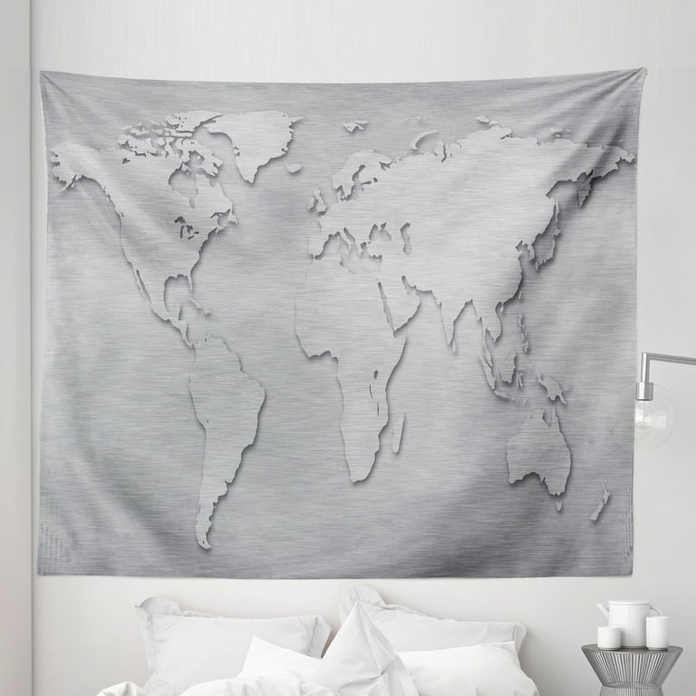 Gray map tapestry online wall decor