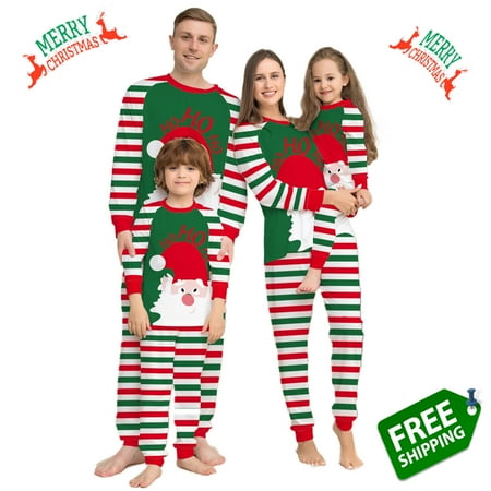 

ESASSALY Matching Family Christmas Santa Pajamas Xmas Pjs Women Men Striped Clothes Holiday Sleepwear