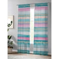 thumbnail image 4 of Vintage Stripes Sheer Curtains 96 Inch Long 2 Panels, Green Pink Striped Gradient Retro Lines Light Filtering Rod Pocket Semi Sheer Curtains, Sheer Voile Drapes for Living Room Bedroom, 52"x96", 4 of 5