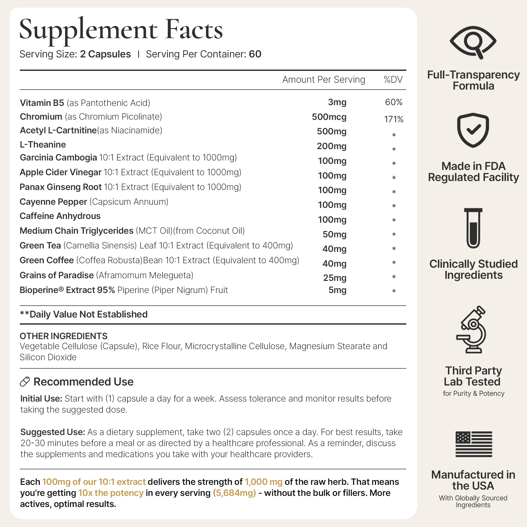 Ignite Thermogenic Fat Burner, Metabolism Weight Management Support, Green Tea Caffeine L-Carnitine Cayenne ACV, Energy Craving Control, BioPerine® for Enhanced Absorption (60 Capsules)