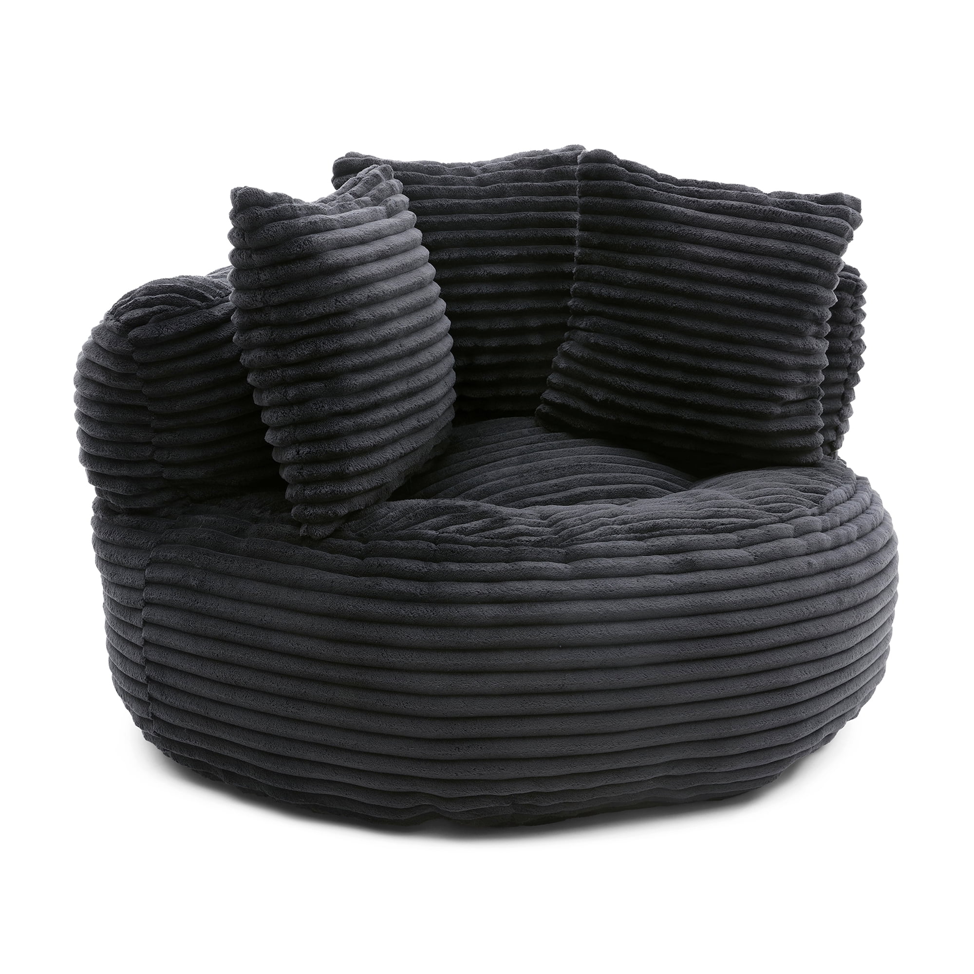 HIUU 45" Large Black Bean Bag Chair with Pull String,Fluffy Memory Foam Bean Bag Chair for Reading,Adult Beanbag Chairs,Fireplace Lazy Sofa Chairs