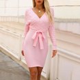 thumbnail image 7 of Oplxuo Long Sleeve Sweater Dresses for Women Fall Winter V Neck Wrap Pullover Casual Cable Knitted Belted Waist Lounge Dress, 7 of 7