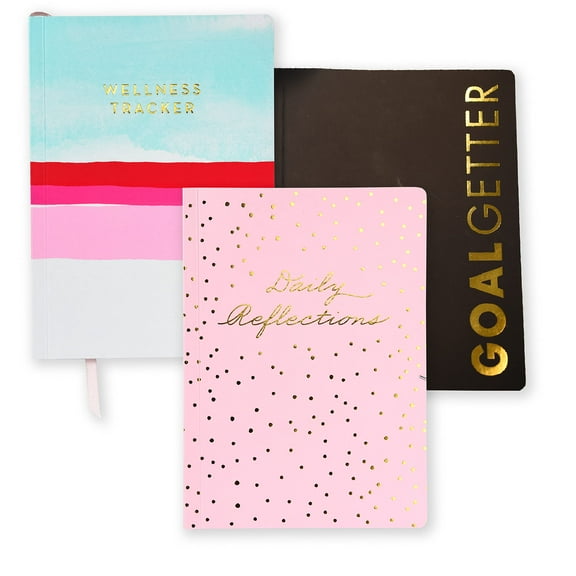 Gartner Studios Guided Journals for Wellness, Goals and Reflection, Assorted Colors with High Shine Gold Foil, Soft Touch Flex Covers, 5.75" x 8", 120 Pages, 3-Pack