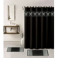 thumbnail image 2 of 15-PC Butterfly Black High Quality Jacquard Bathroom Bath Mat Set, Washable Anti Slip Large Rug 18"x30", Small Rug 18"x24" with Non-Skid Rubber Back, Shower Curtain and 12 Round Shower Hooks, 2 of 4