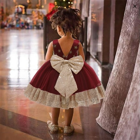 

Awdenio Dress for Toddler Girls Clearance Baby Girls Sequins Bowknot Dresses Lace Pageant Party Wedding Gown Hairband