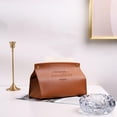 thumbnail image 6 of Godder Leather Tissue Box Rectangular Solid Color Trendy V-Port Organizer Brown*4.7*5.9inch, 6 of 7