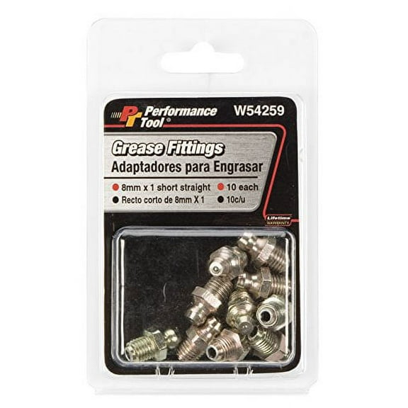 Performance Tool W54259 8mm x 1mm Short Straight Grease Fitting, (Pack of 10)