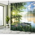 thumbnail image 4 of Ambesonne Nature Shower Curtain, Fishing Pier by River, 69"Wx84"L, Green Blue White, 4 of 4