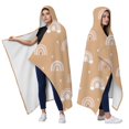 thumbnail image 2 of Wearable Blanket,Brown Boho Bohemia Rainbow Hearts Pattern Hooded Wearable Flannel Blanket for Adults & Teens,Winter Poncho Shawl Wrap Cape Cozy Anti-Pill,50"x60", 2 of 5