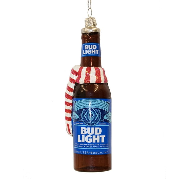 Budweiser Glass Bud Light Beer Bottle with Scarf Ornament, 5-Inch