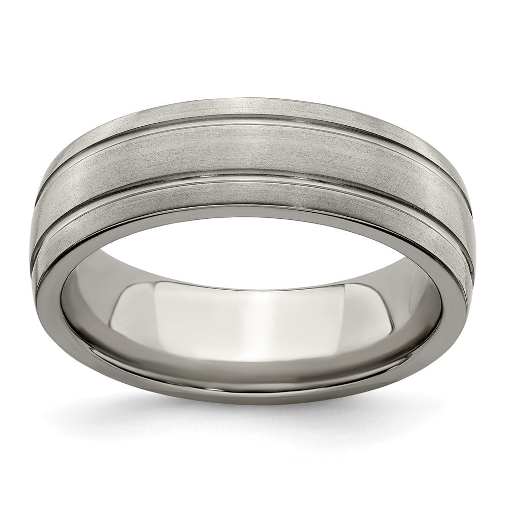 Men's 7mm Solid Titanium Simulated Diamond Comfort Fit Wedding Ring Band