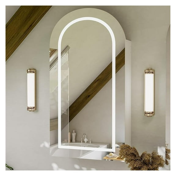 Arched Medicine Cabinet with LED Light, Recessed Black Bathroom Mirror Cabinet with Integrated Storage, Wall-Mounted Mirror Medicine Cabinet (White)