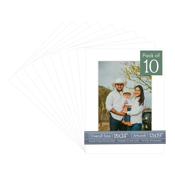 Textured White Picture Frame Mat for 18x24 Frames - Fits 13x19 Photos - 10 Mats