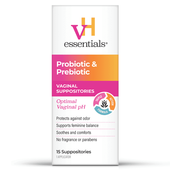 vH Essentials Prebiotic & Probiotic Vaginal Suppositories for PH Balance and Odor Control, 15-Count